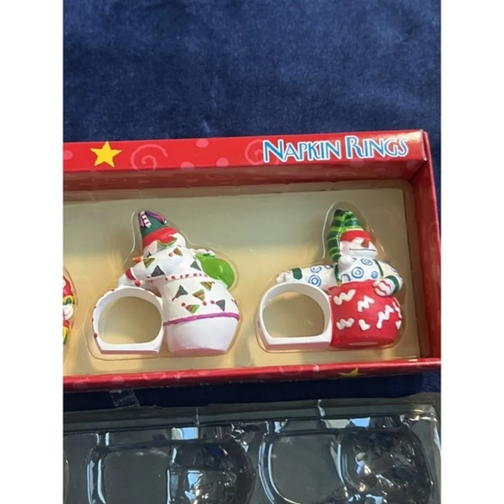 Vintage Boston Warehouse Snowman Napkin Rings Set of 4 Christmas Snow Sports Box